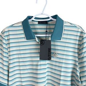 NEW G/FORE Perforated‎ Stripe Tech Jersey Polo Banded Sleeve Mens M Stone $120